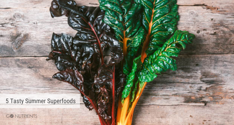 Swiss chard on a table. 
5 Tasty Summer Superfoods