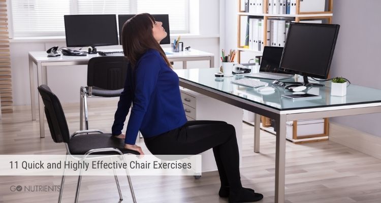 11 Quick and Highly Effective Chair Exercises - Woman doing a chair exercise at her work desk. 