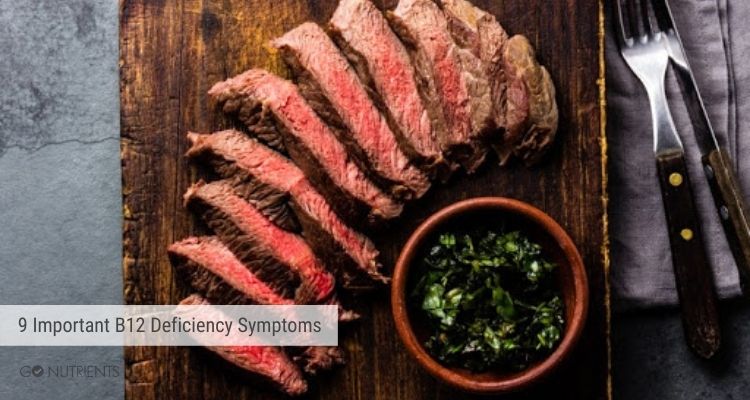 9 Important B12 Deficiency Symptoms - Photo of steak sliced a board with utensils next to it. 