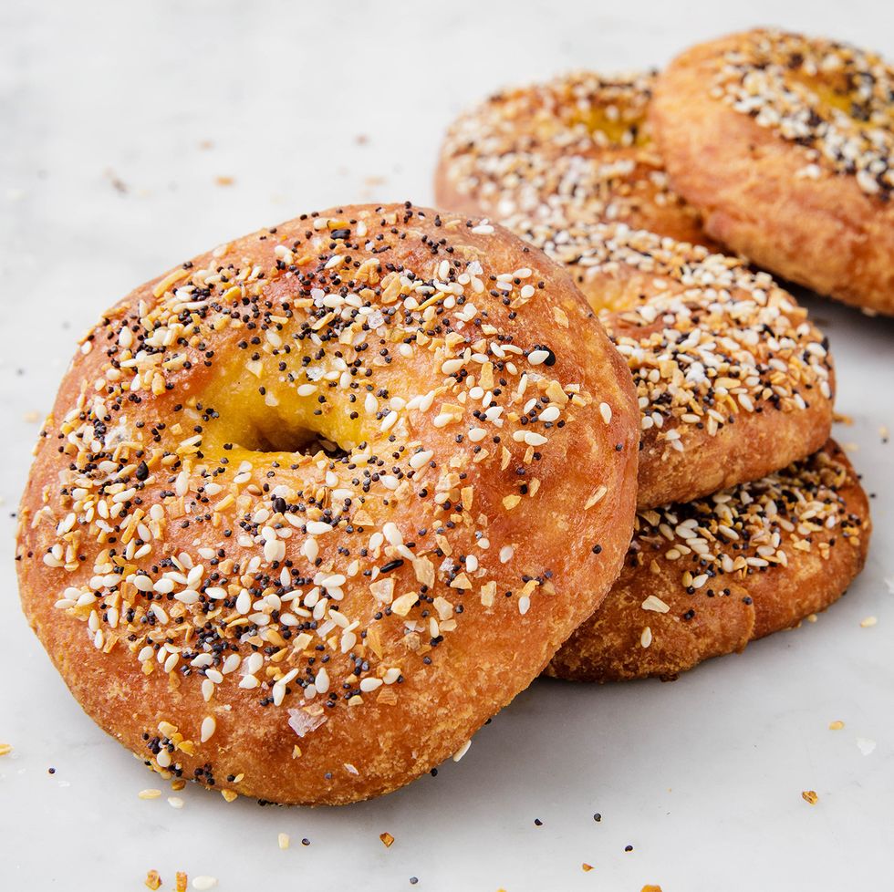 Everything keto bagels on a white background.