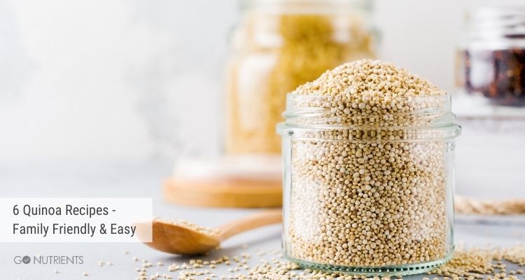 6 Quinoa recipes that are family friendly and easy - Photo of an overflowing jar of quinoa 
