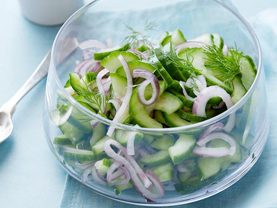 Cucumber salad in a glass bowl
