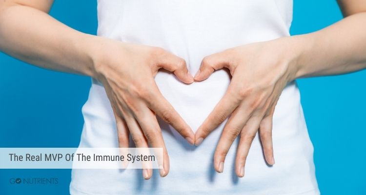 The Real MVP of the Immune System - Woman with hands in front of her stomach in a heart shape. 