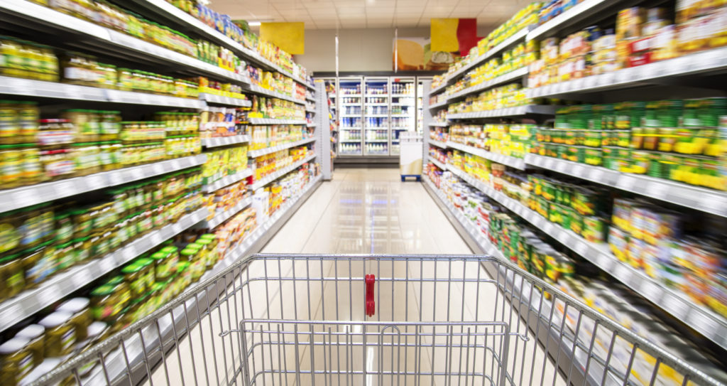 supermarket aisle, processed foods, canned foods