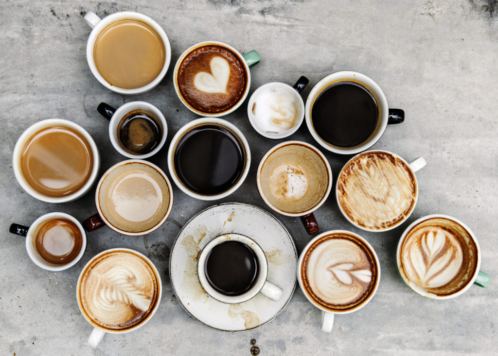 Aerial view of various coffee - caffeine can leave you needing help sleeping
