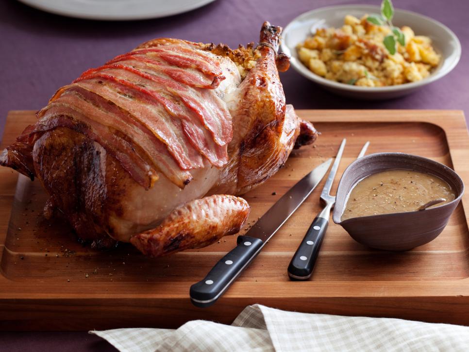 Maple Roasted turkey with sage, smoked bacon, and cornbread stuffing