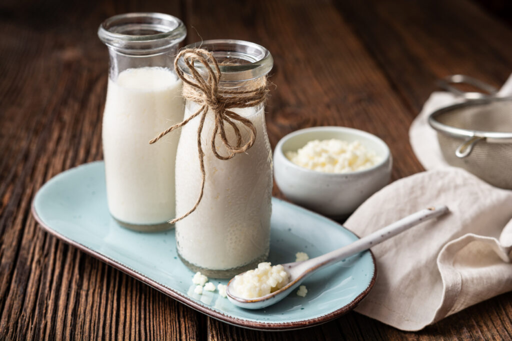Kefir, healthy probiotic beverage with milk kefir grains