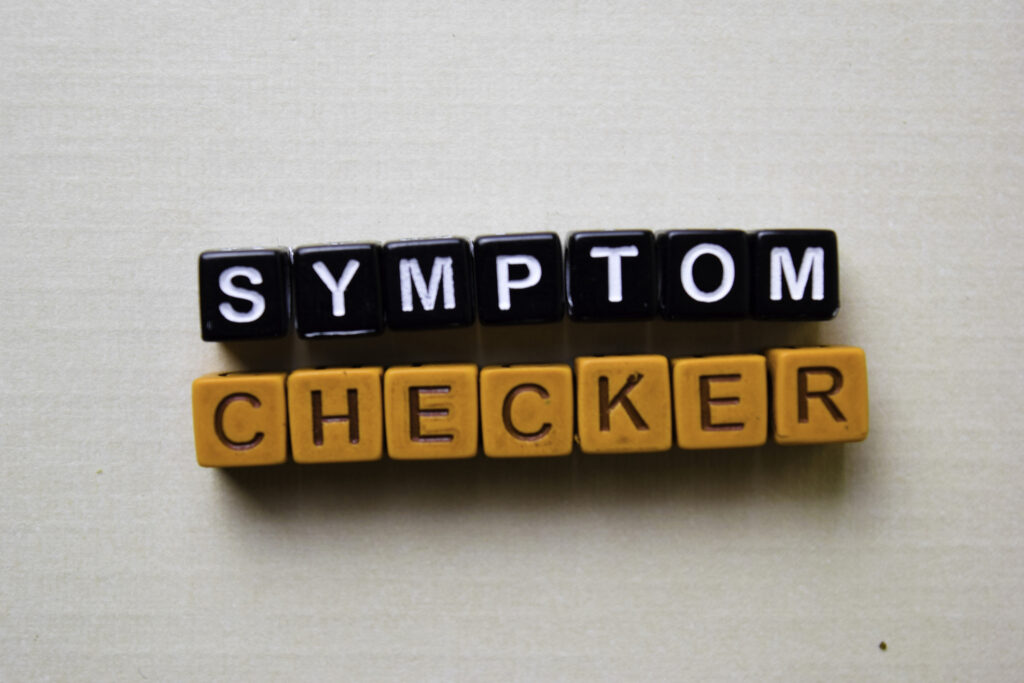 "Symptom Checker" spelled out with blocks.